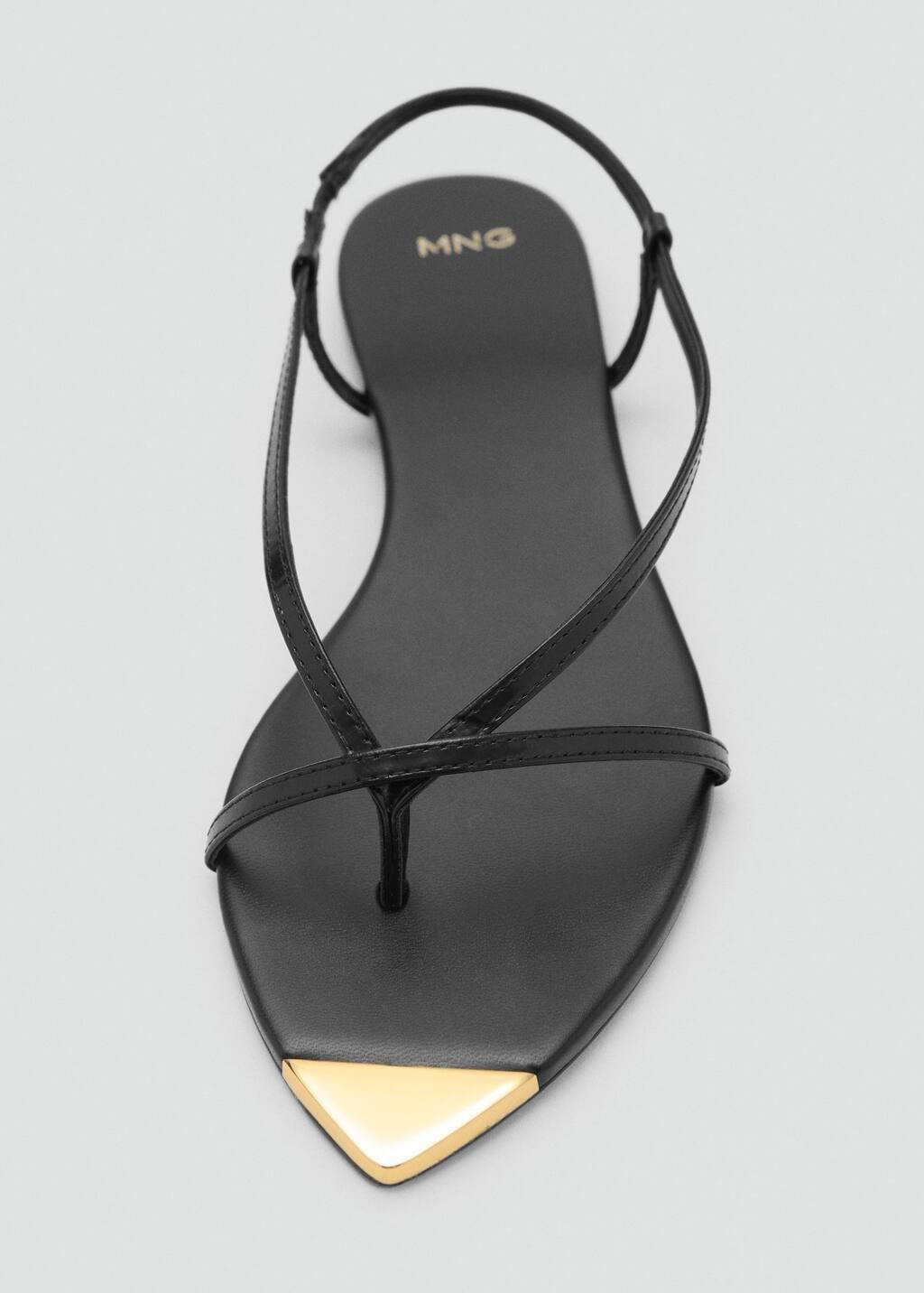 Black Leather Sandals With Strap And Contrasting Toe, , large image number 4
