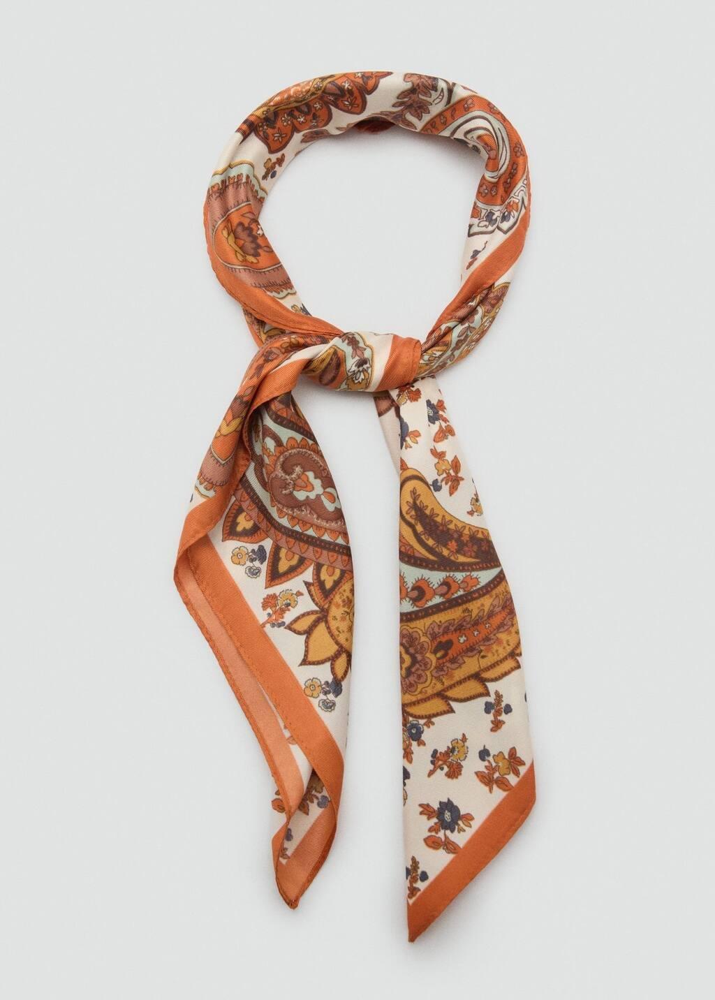 Orange Paisley Satin Scarf, Orange, large image number 1