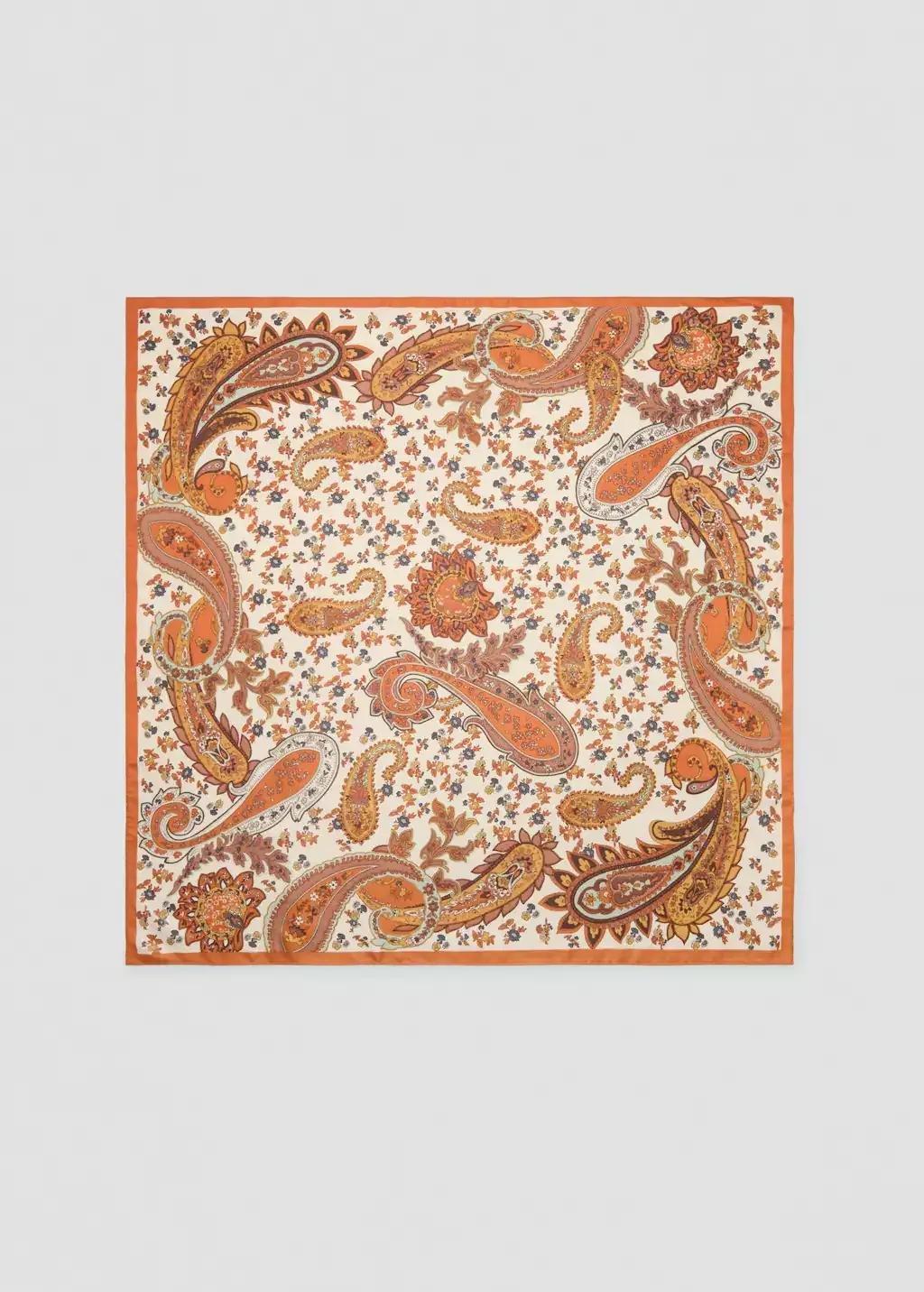 Orange Paisley Satin Scarf, Orange, large image number 2