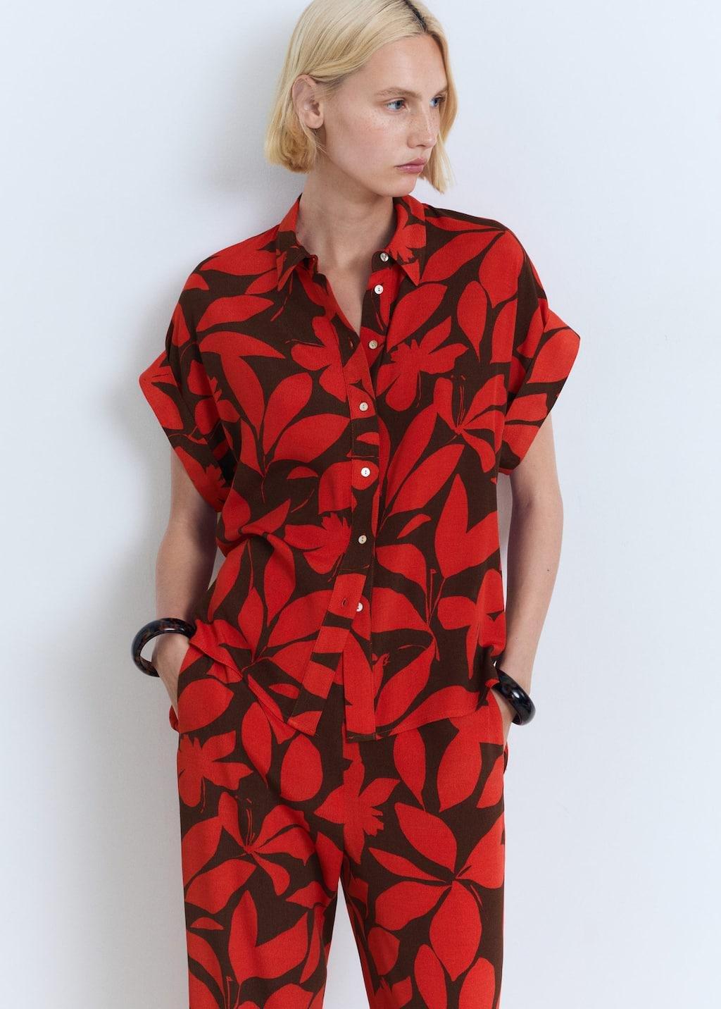 Red Flowy Printed Trousers, , large image number 1
