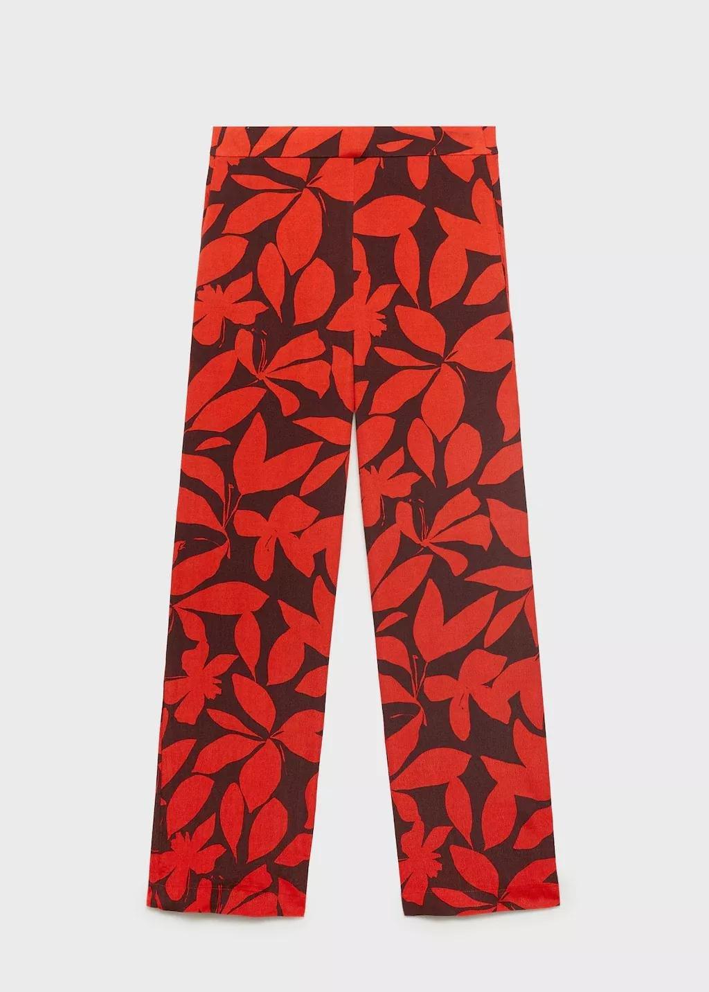 Red Flowy Printed Trousers, , large image number 3