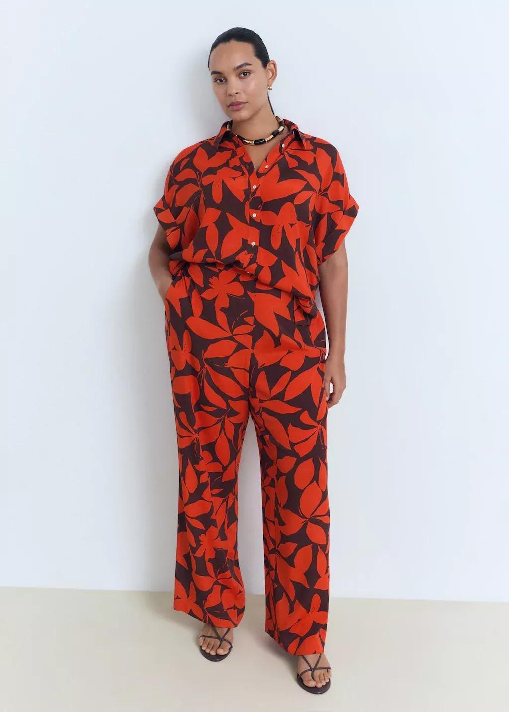 Red Flowy Printed Trousers, , large image number 4