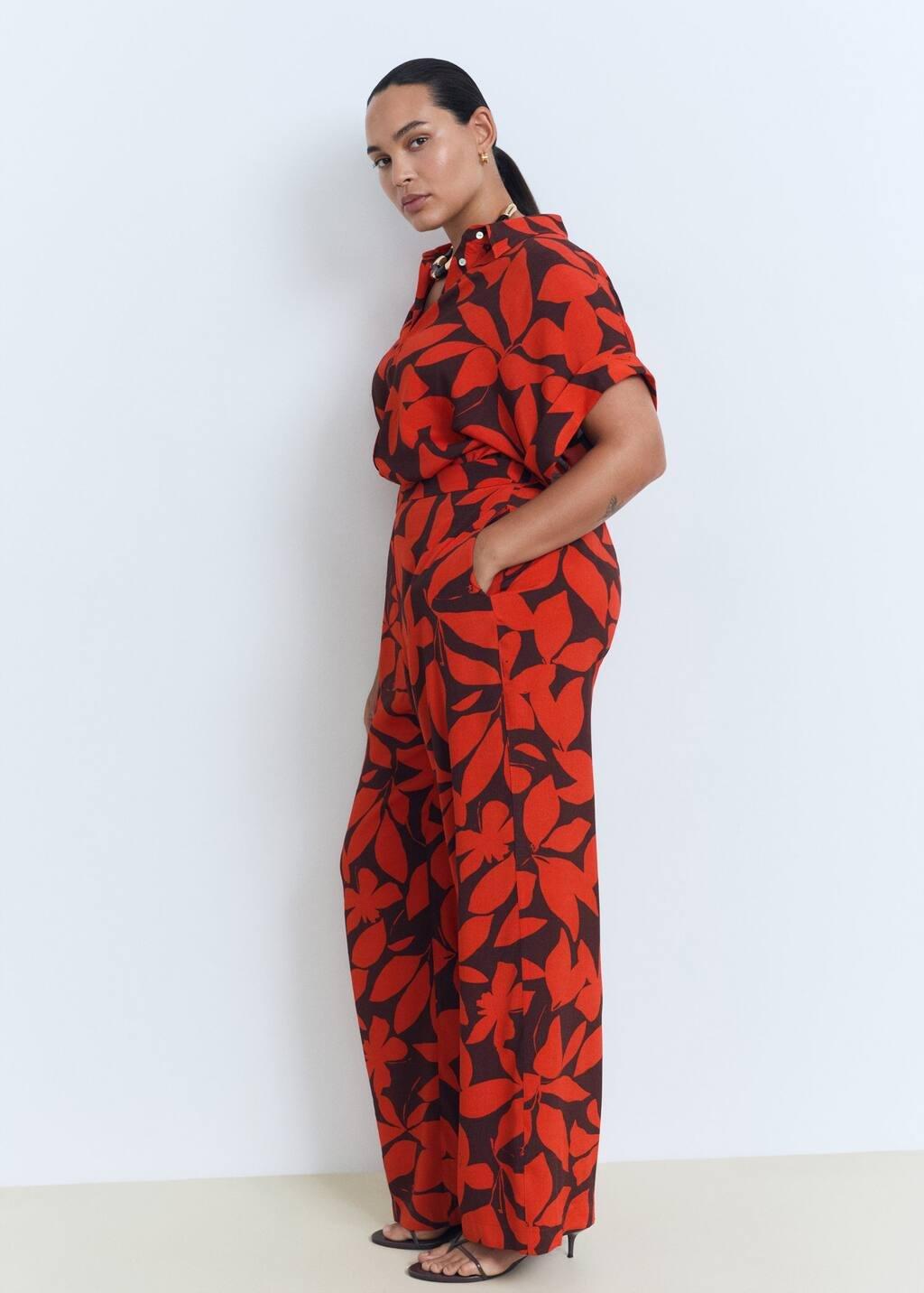 Red Flowy Printed Trousers, , large image number 5