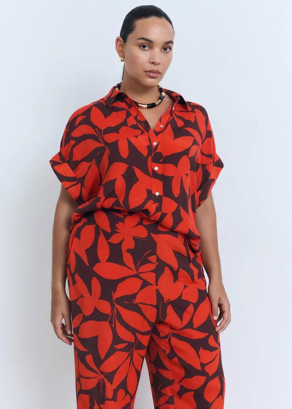 Red Flowy Printed Trousers, , large image number 6
