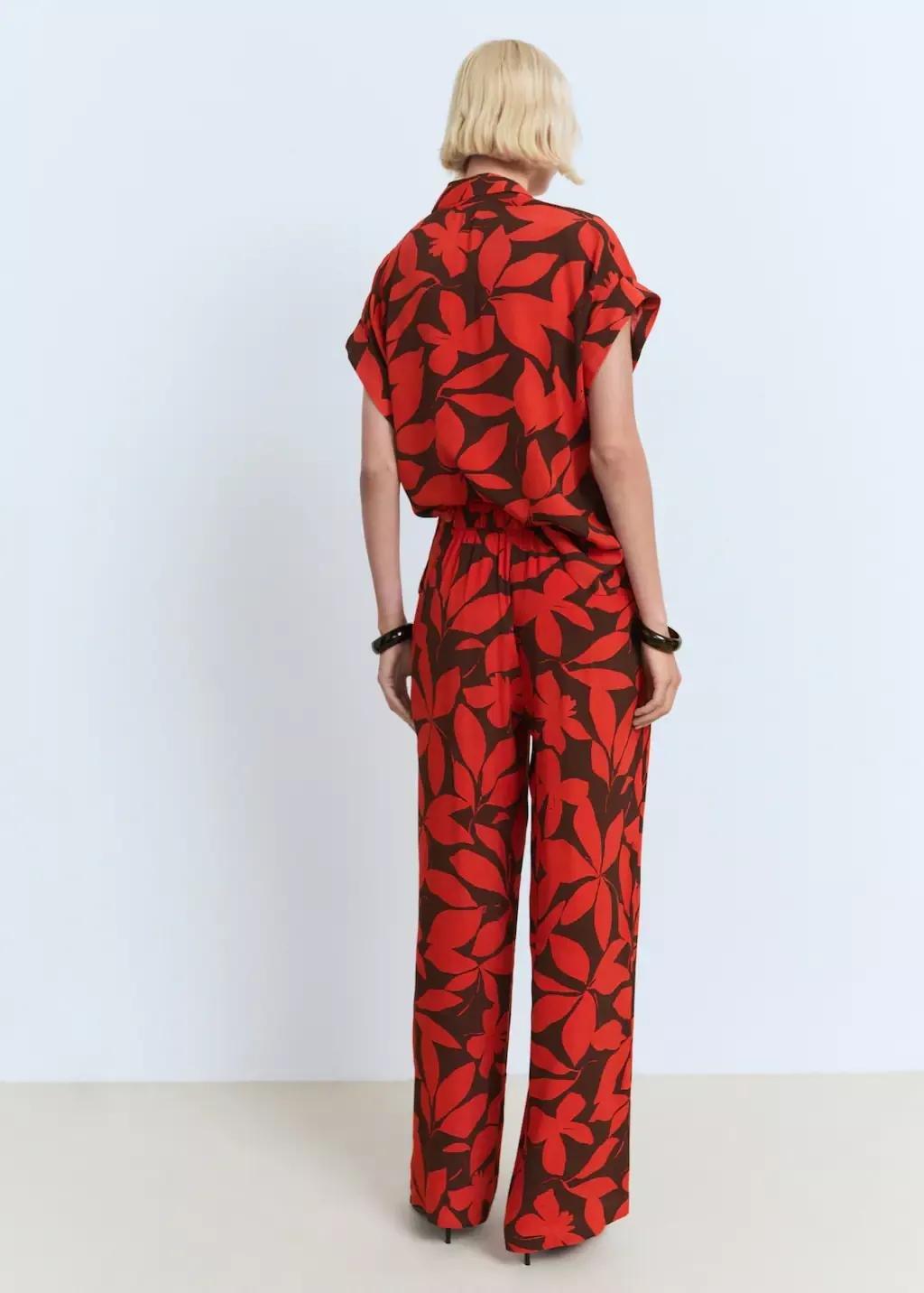 Red Flowy Printed Trousers, , large image number 8