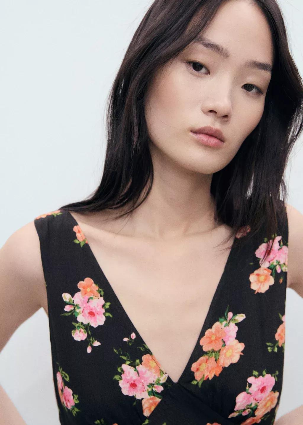 Black Long Floral Dress, Black, large image number 1