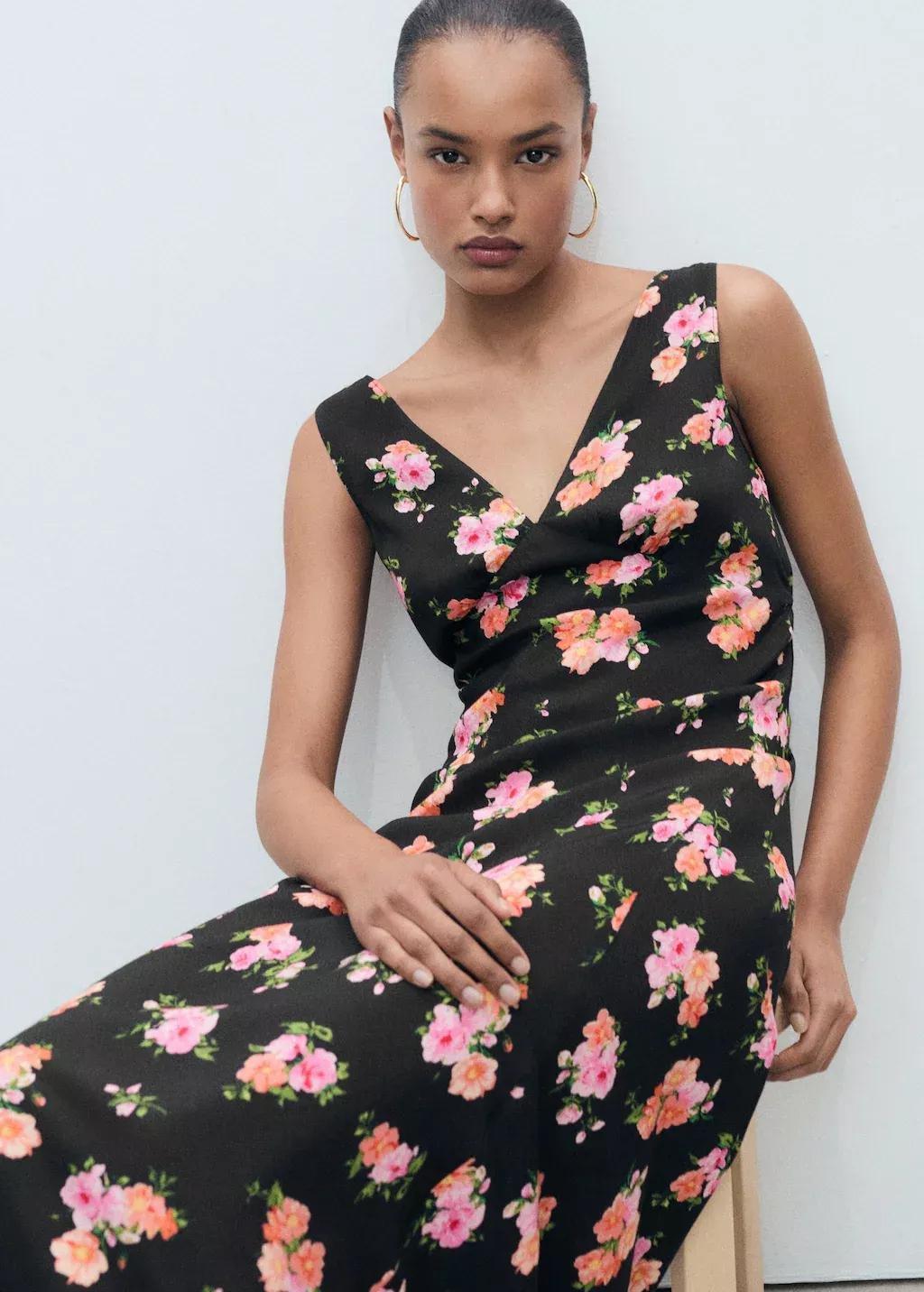 Black Long Floral Dress, Black, large image number 2