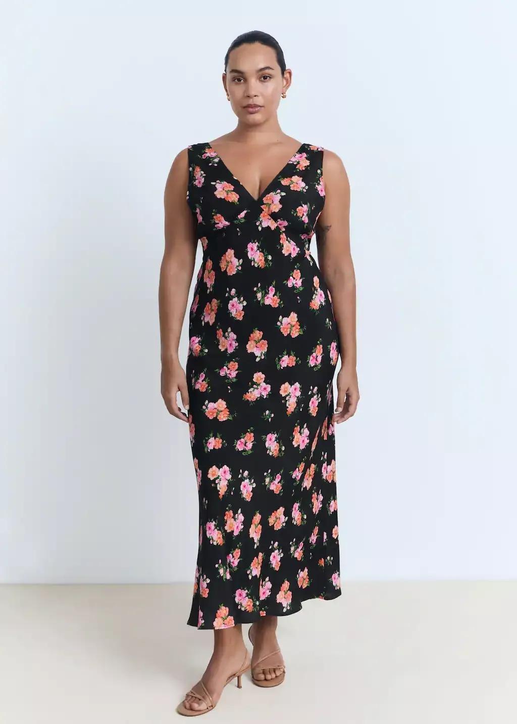Black Long Floral Dress, Black, large image number 4