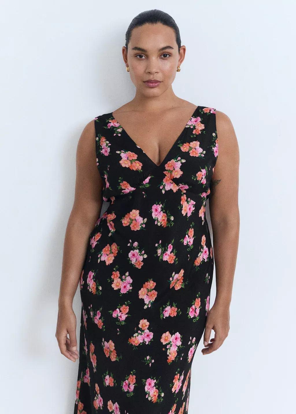 Black Long Floral Dress, Black, large image number 6