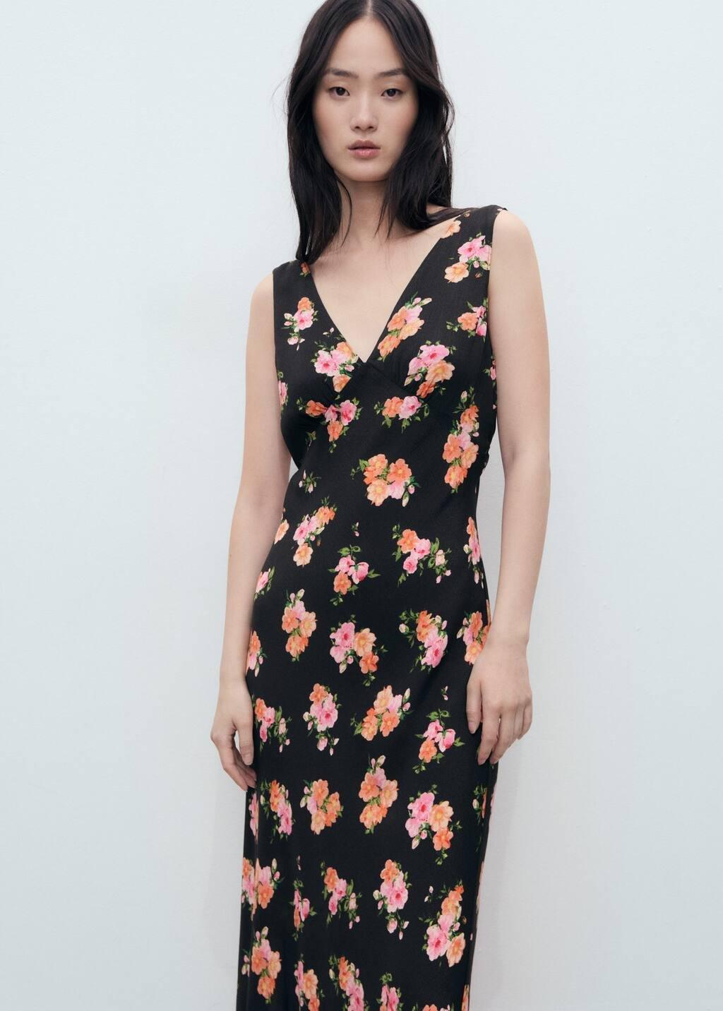 Black Long Floral Dress, Black, large image number 8