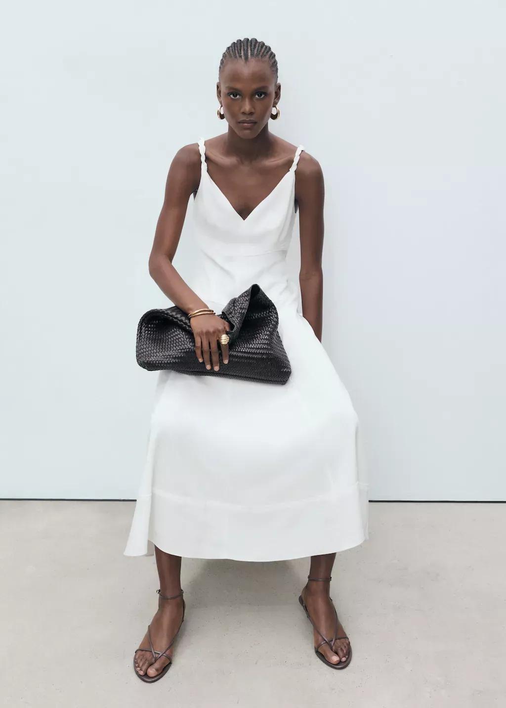 White V-Neckline Long Dress, , large image number 2