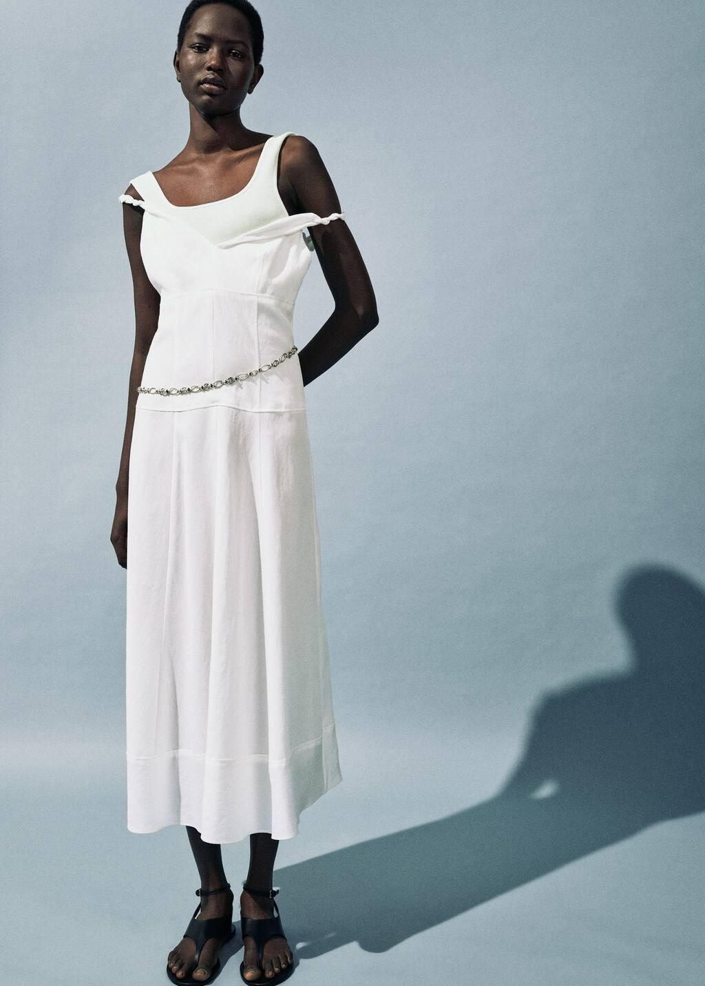 White V-Neckline Long Dress, , large image number 4