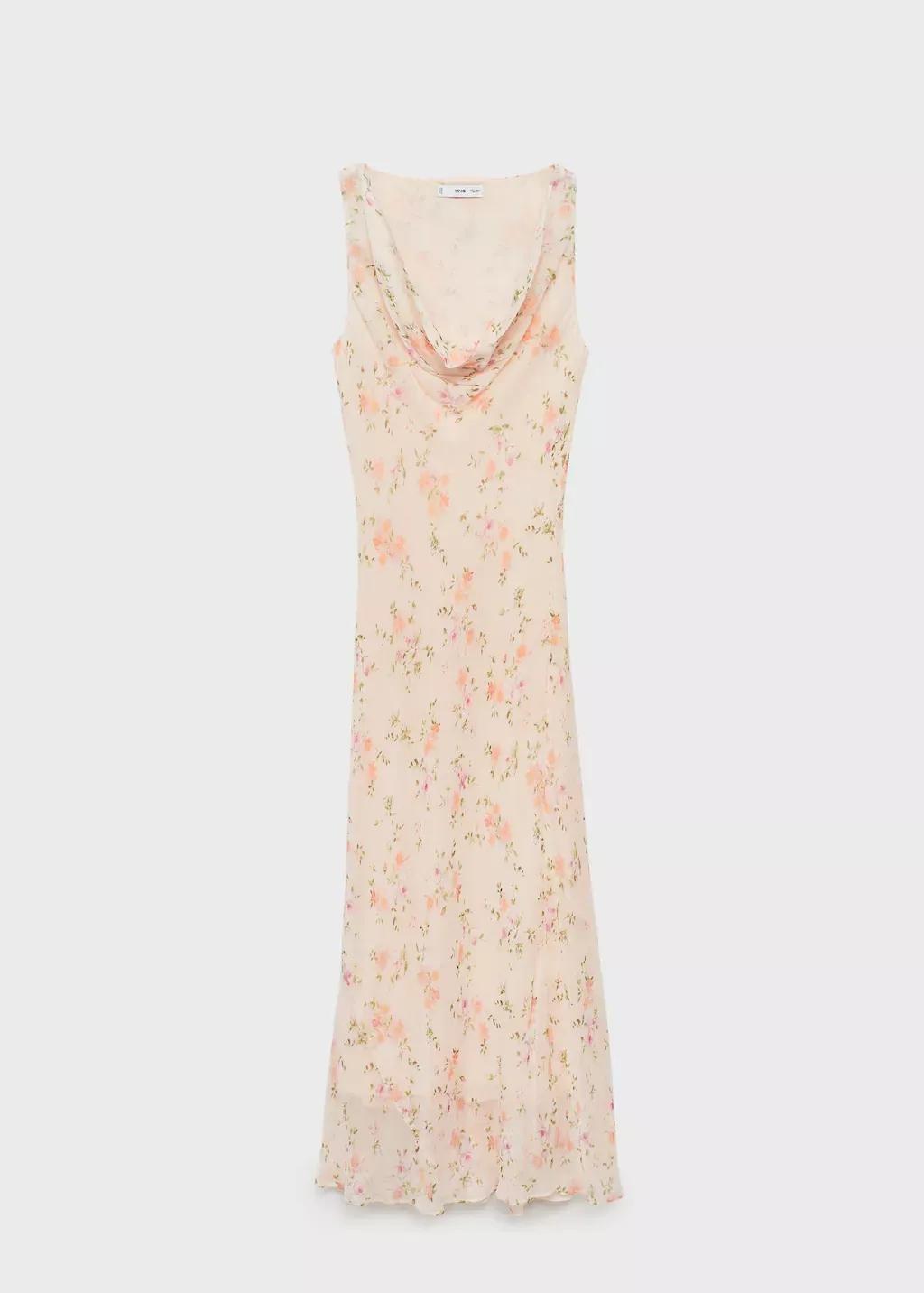 Beige Draped Floral Dress, , large image number 3