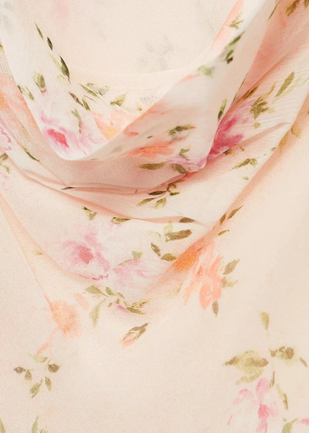 Beige Draped Floral Dress, , large image number 4