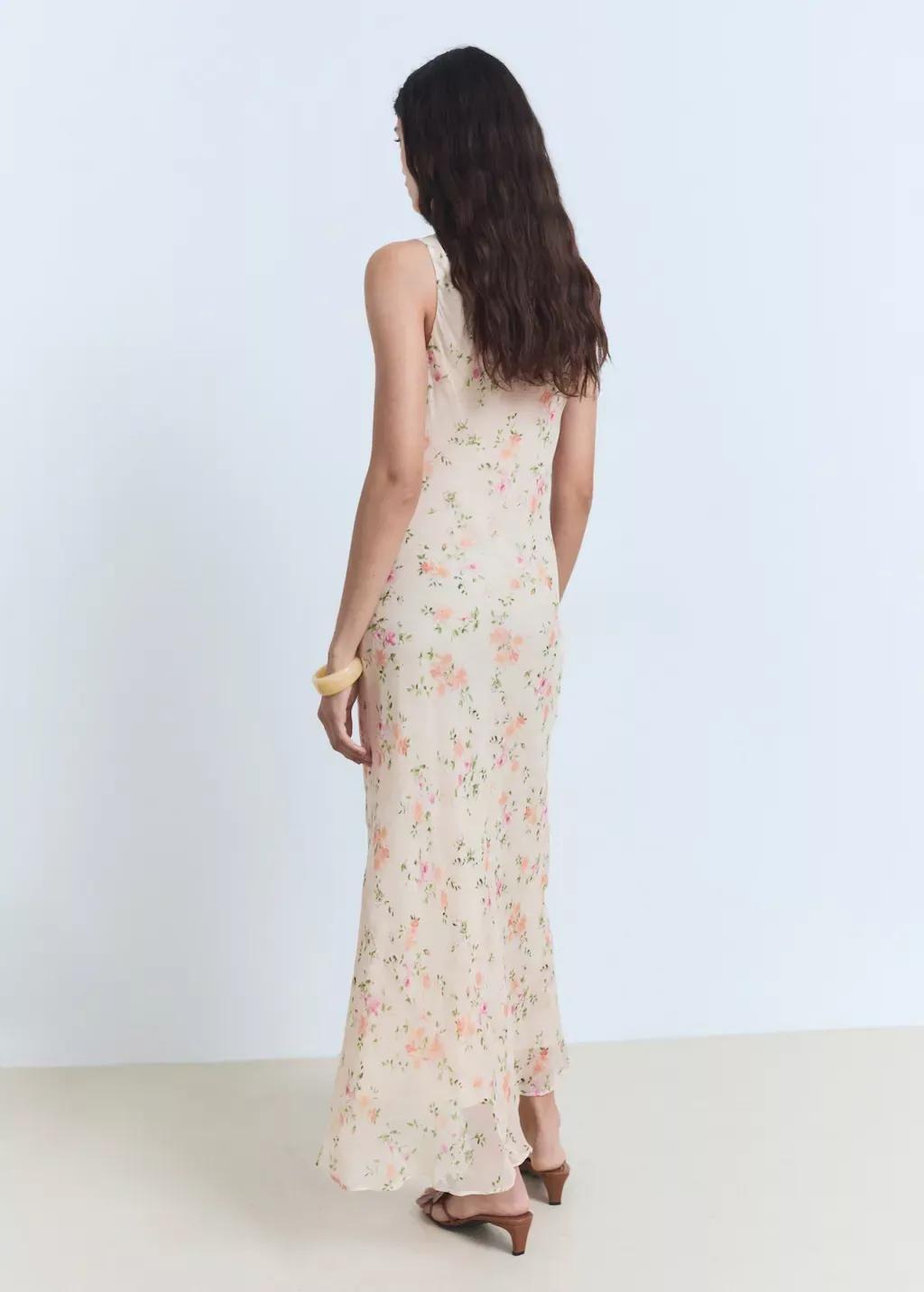 Beige Draped Floral Dress, , large image number 5