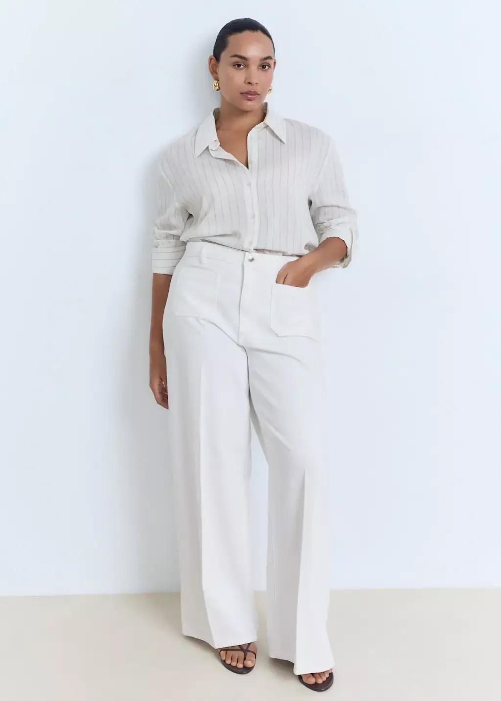 White High-Rise Wide Leg Jeans With Pockets, 0201_01, large image number 4