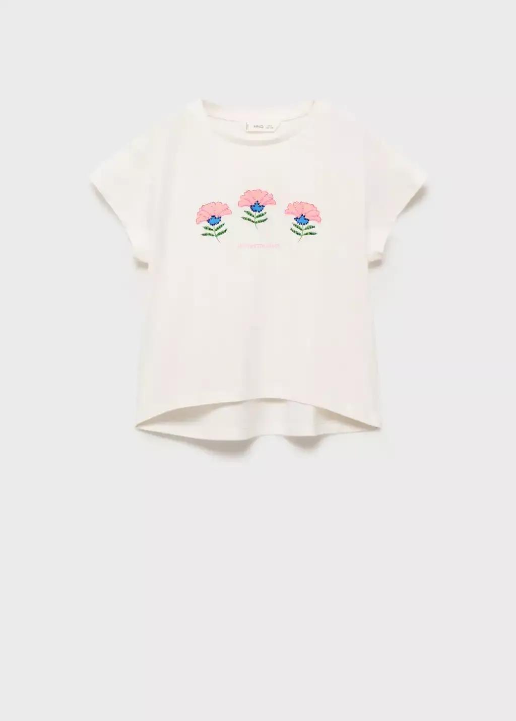 NATURAL WHITE Bead printed T-shirt, Kids Girl, , large image number 0