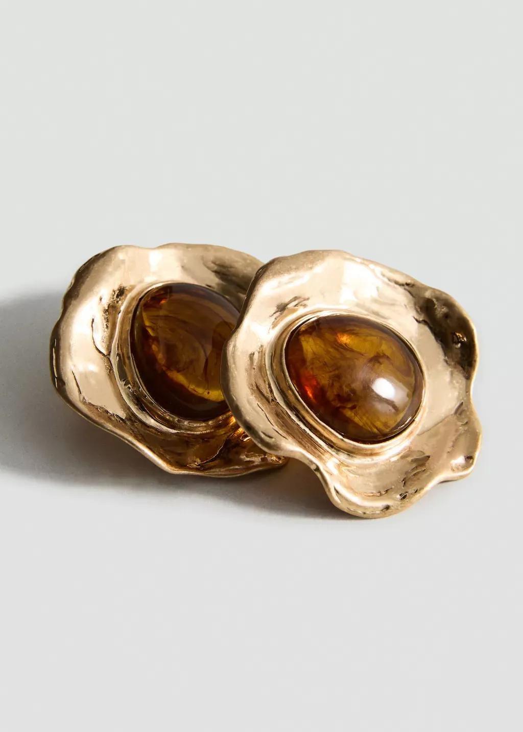 Gold Combined Textured Resin Earrings, 0201_OR, large image number 0