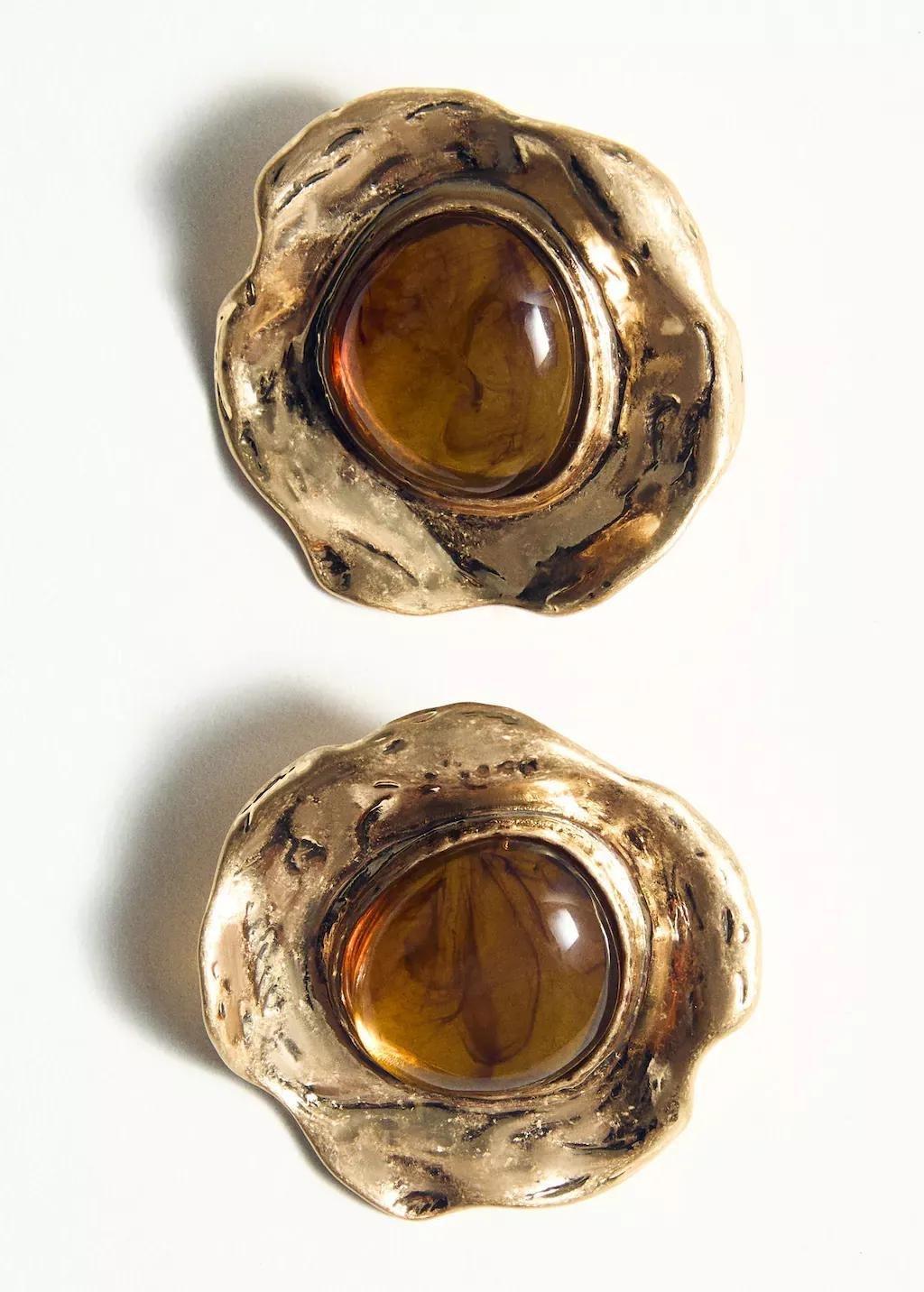 Gold Combined Textured Resin Earrings, 0201_OR, large image number 1