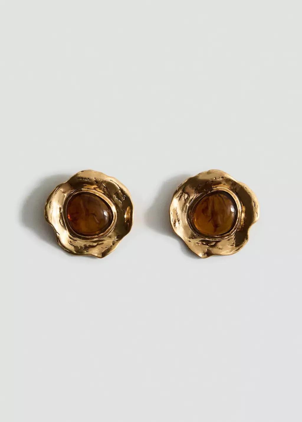 Gold Combined Textured Resin Earrings, 0201_OR, large image number 4