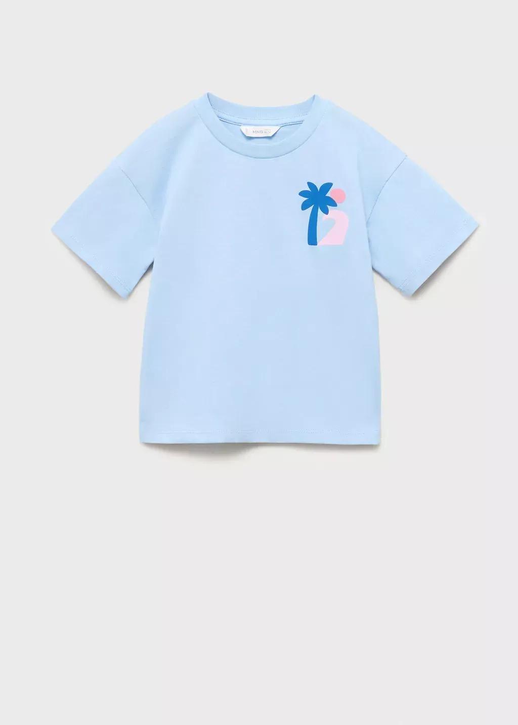 Blue Palm Print T-Shirt, Kids Boys, , large image number 0