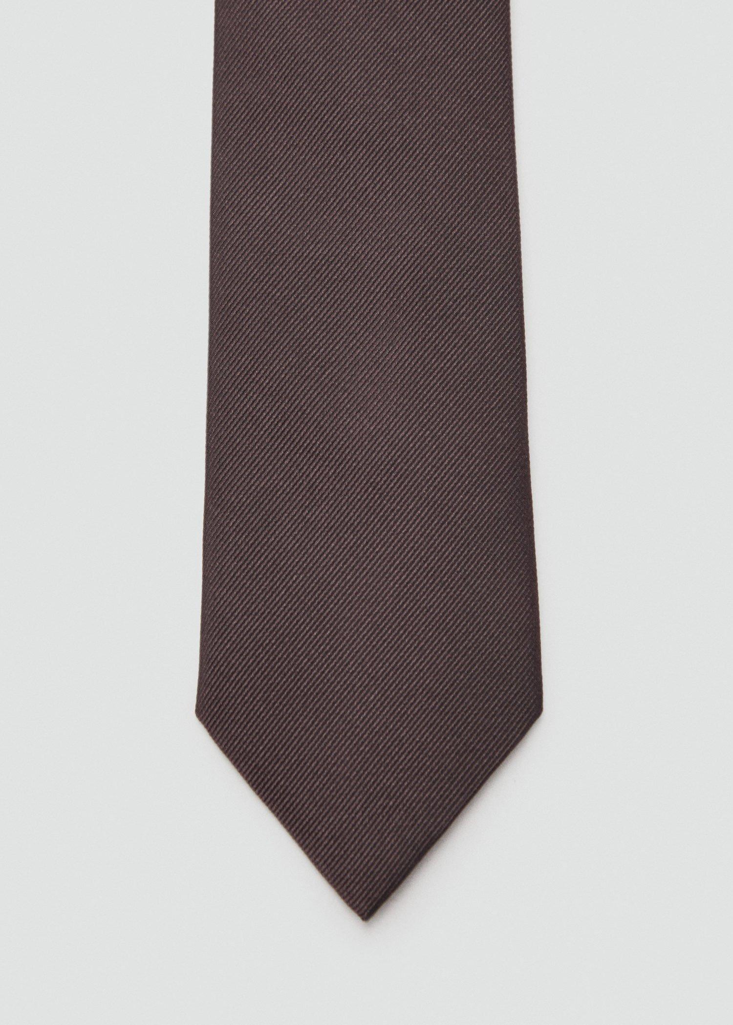 Brown Plain Silk Tie, Brown, large image number 0