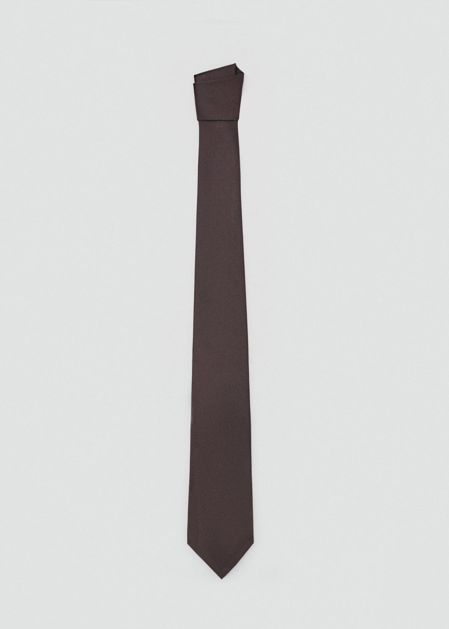 Brown Plain Silk Tie, Brown, large image number 1