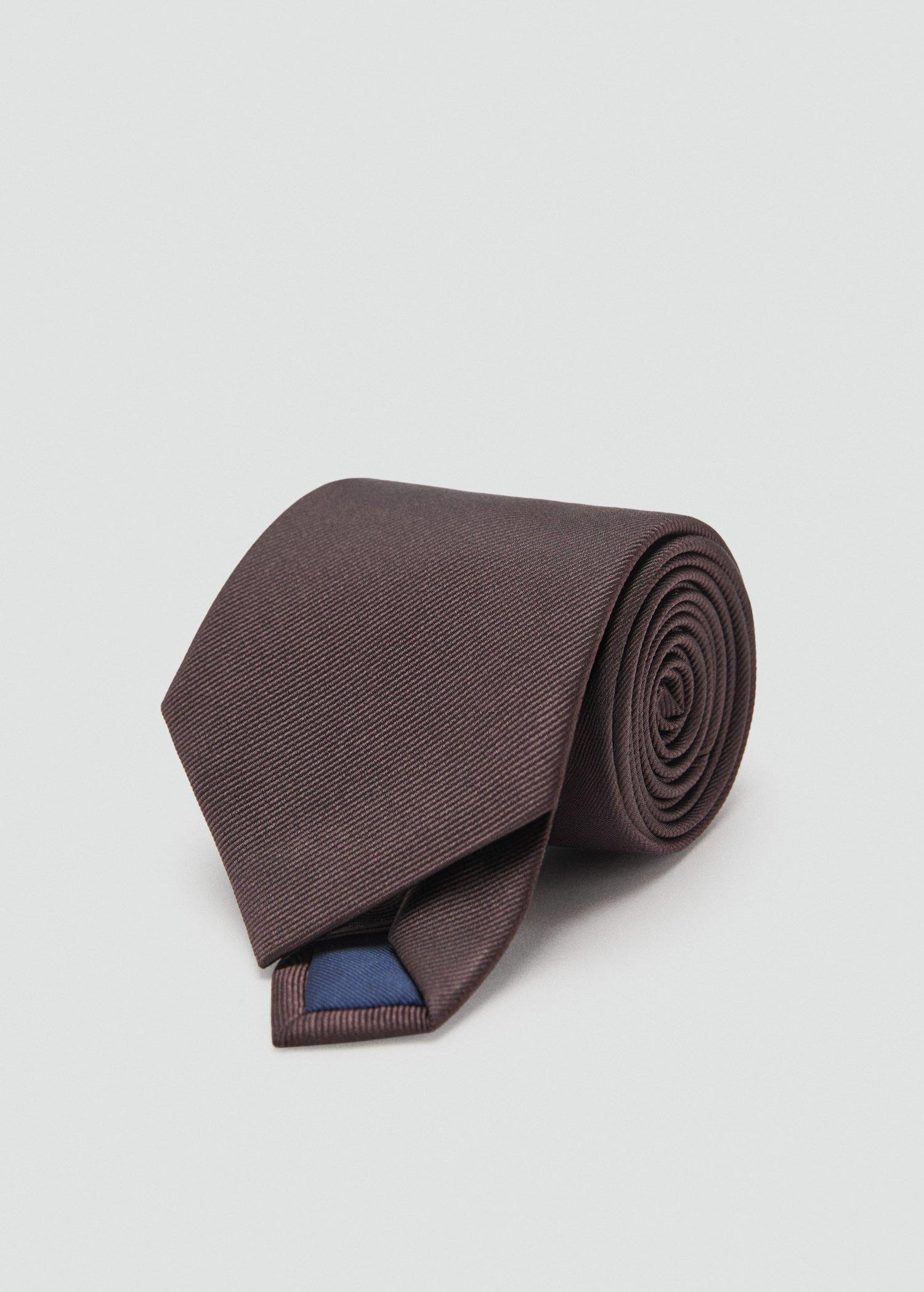 Brown Plain Silk Tie, Brown, large image number 2