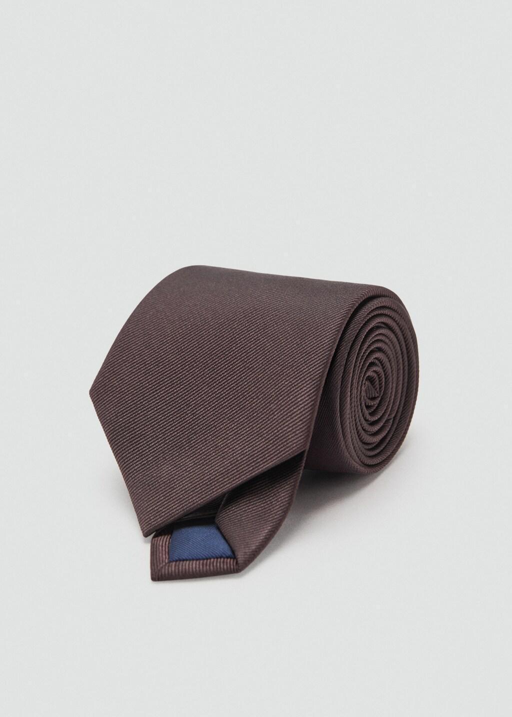 Brown Plain Silk Tie, Brown, large image number 4