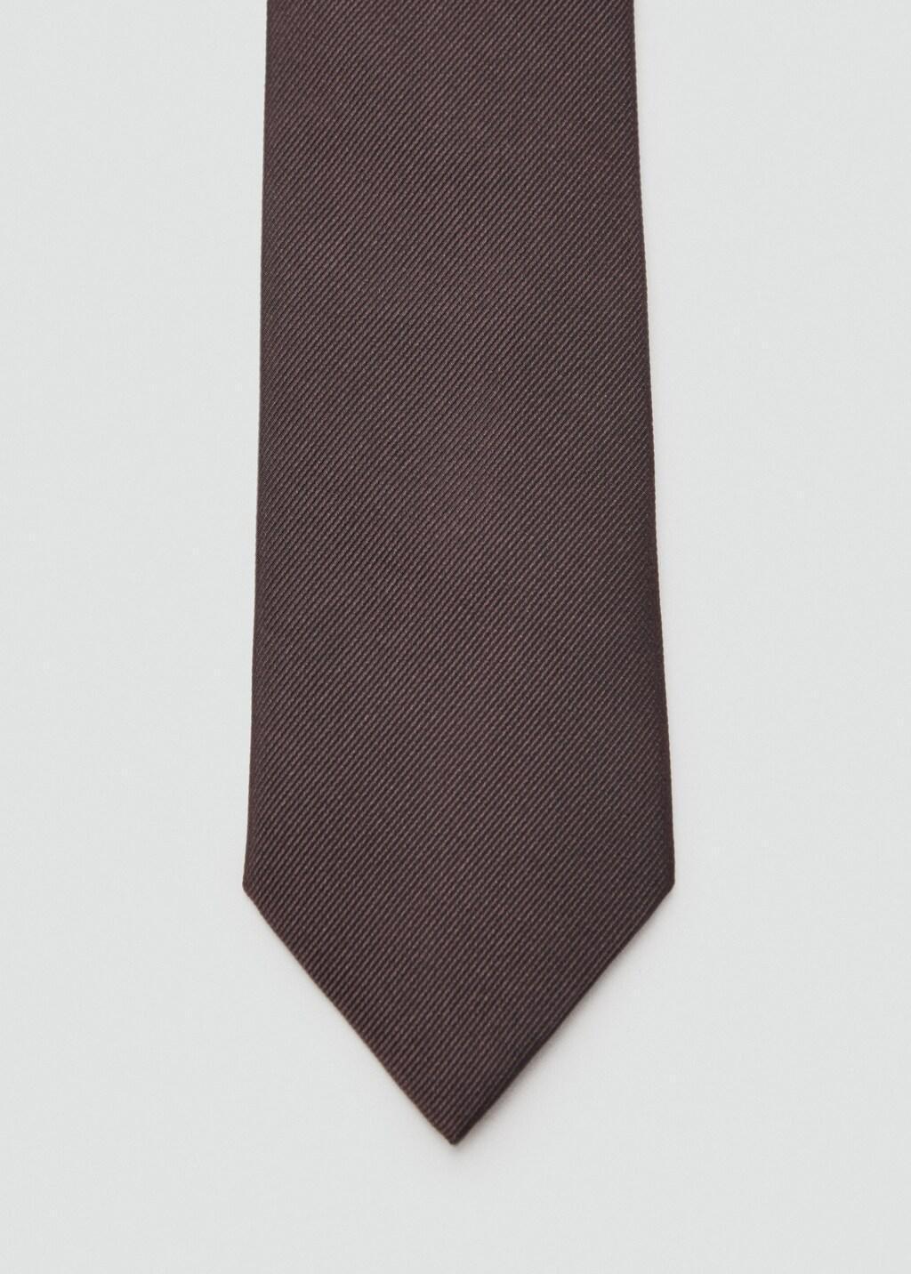 Brown Plain Silk Tie, Brown, large image number 5