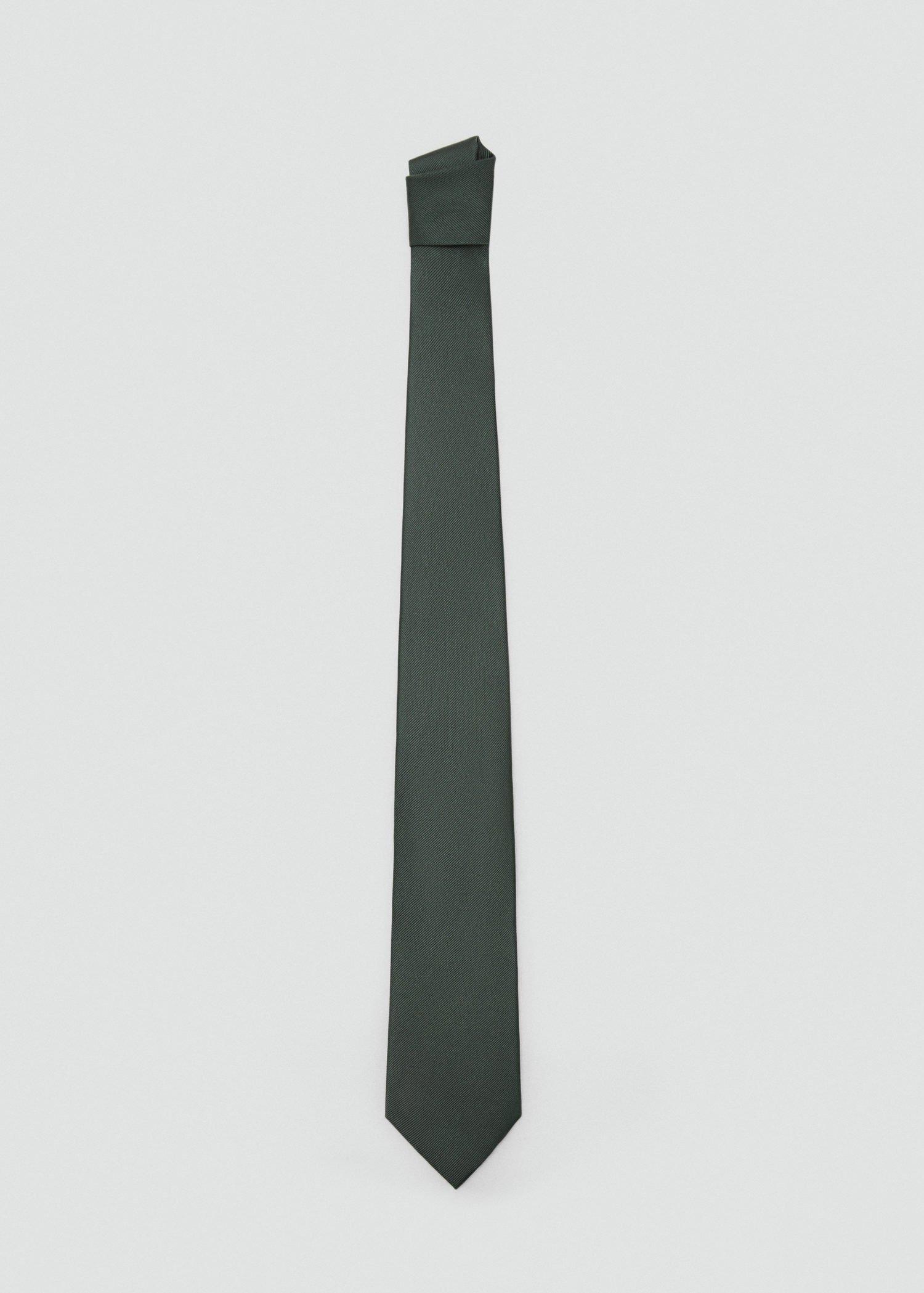 Green Plain Silk Tie, Green, large image number 1