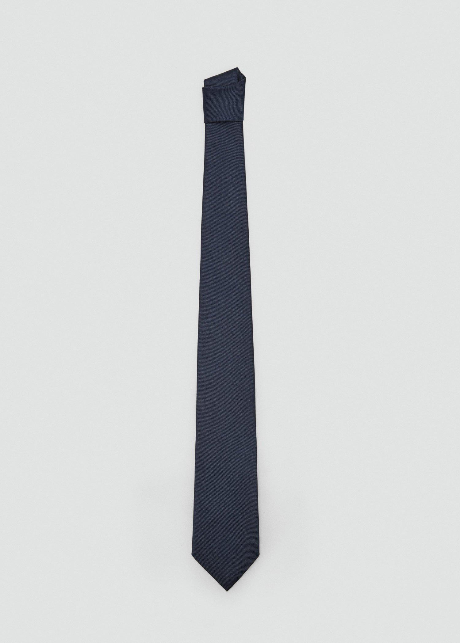 Navy Plain Silk Tie, Navy, large image number 1