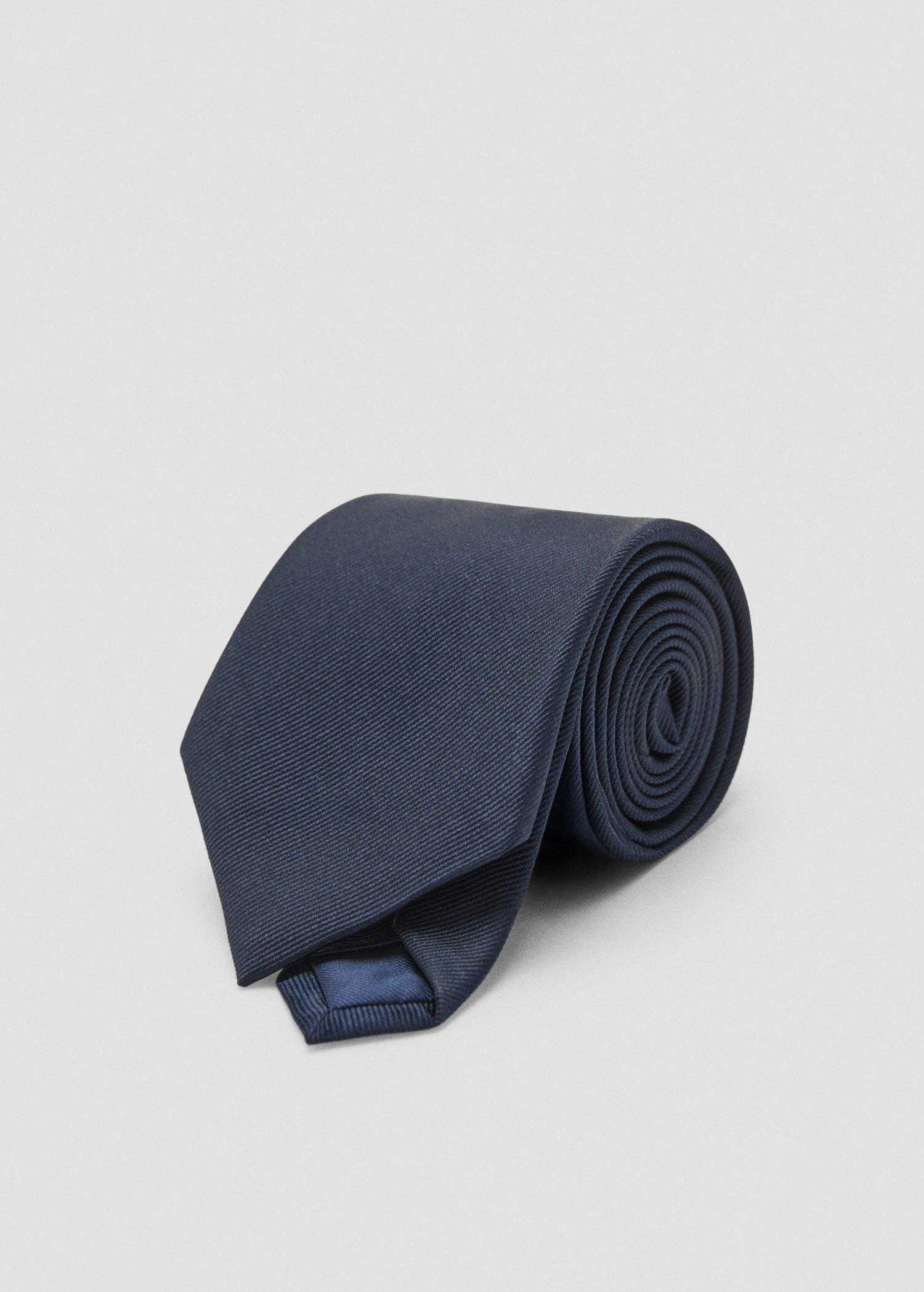 Navy Plain Silk Tie, Navy, large image number 2