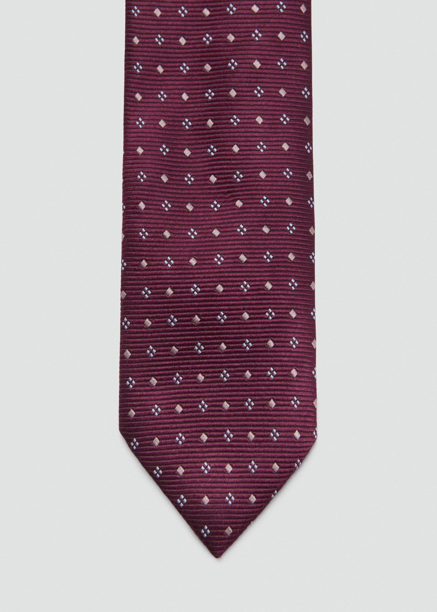 Red Geometric Patterned Silk Tie, Dark Red, large image number 1