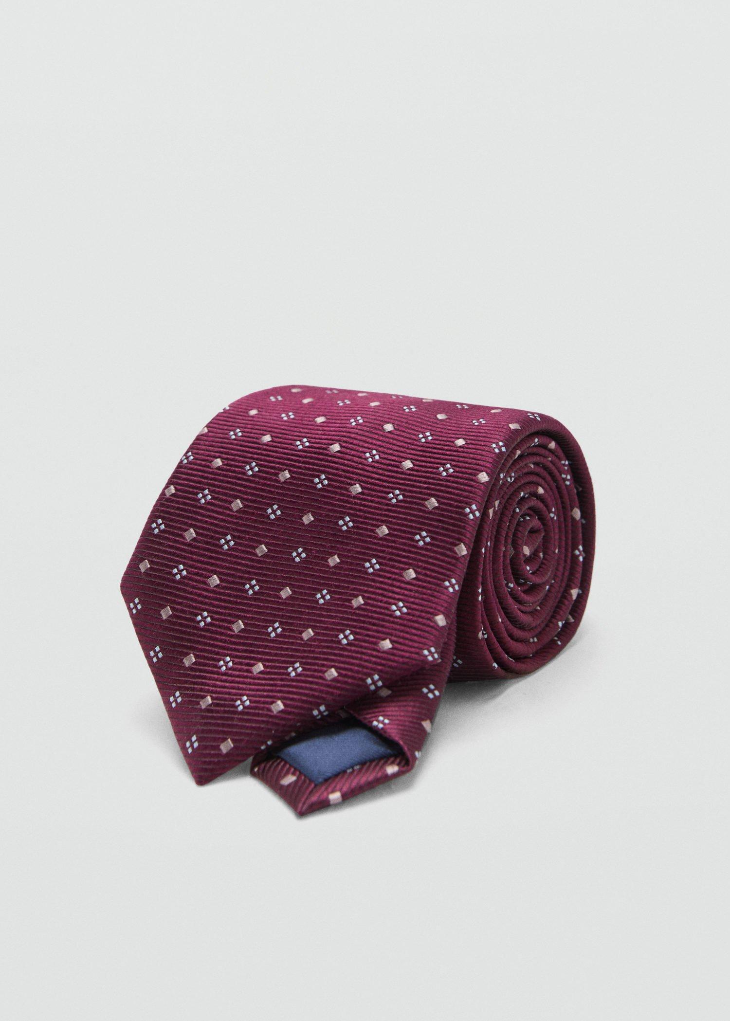 Red Geometric Patterned Silk Tie, Dark Red, large image number 2