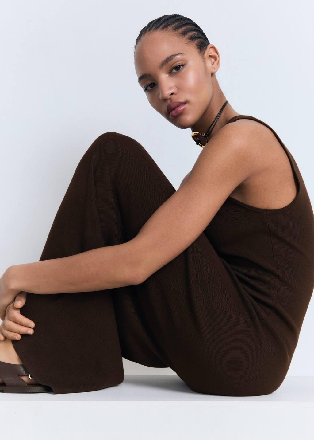 Brown Knitted Dress With Bow Neckline, , large image number 2