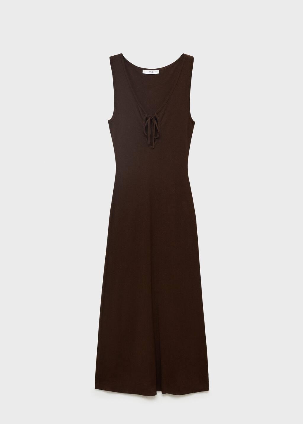 Brown Knitted Dress With Bow Neckline, , large image number 3