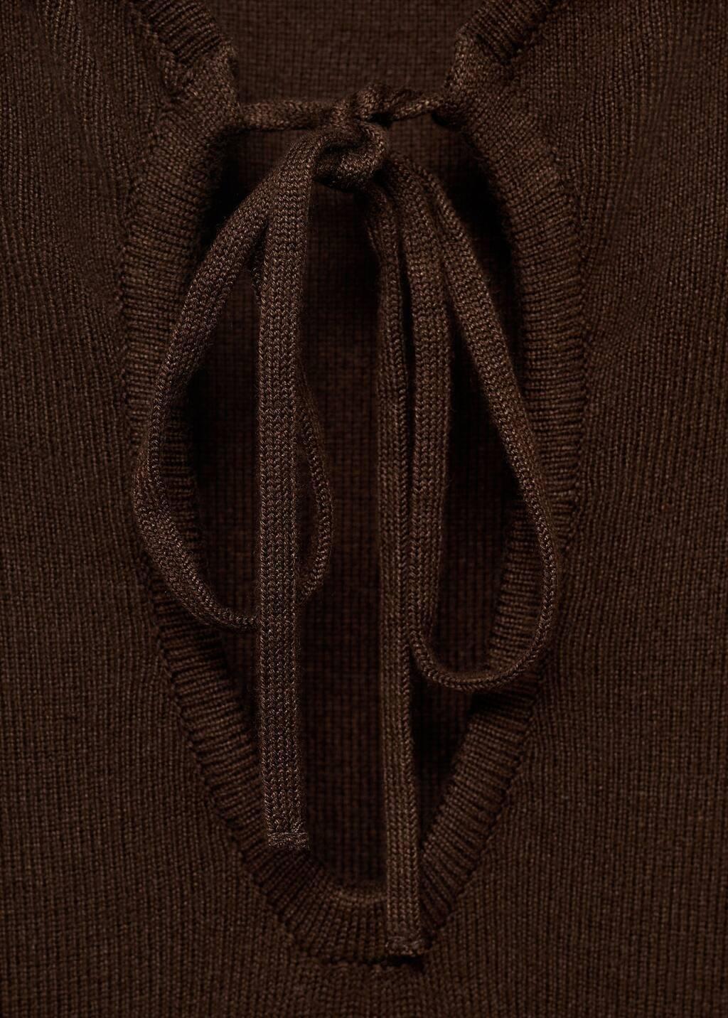 Brown Knitted Dress With Bow Neckline, , large image number 4
