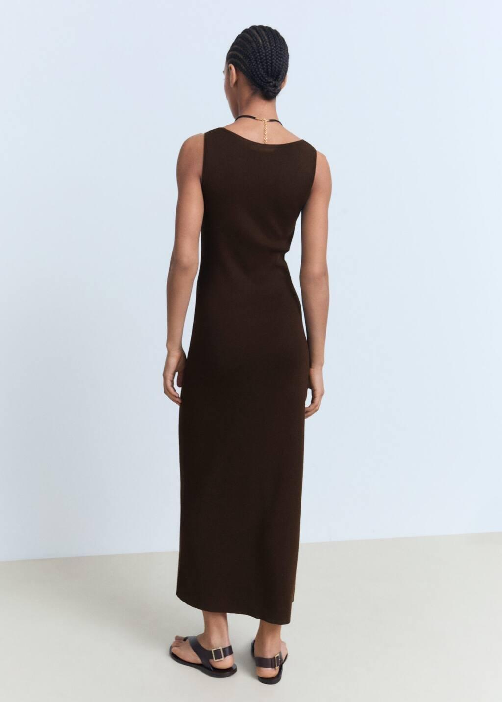 Brown Knitted Dress With Bow Neckline, , large image number 5