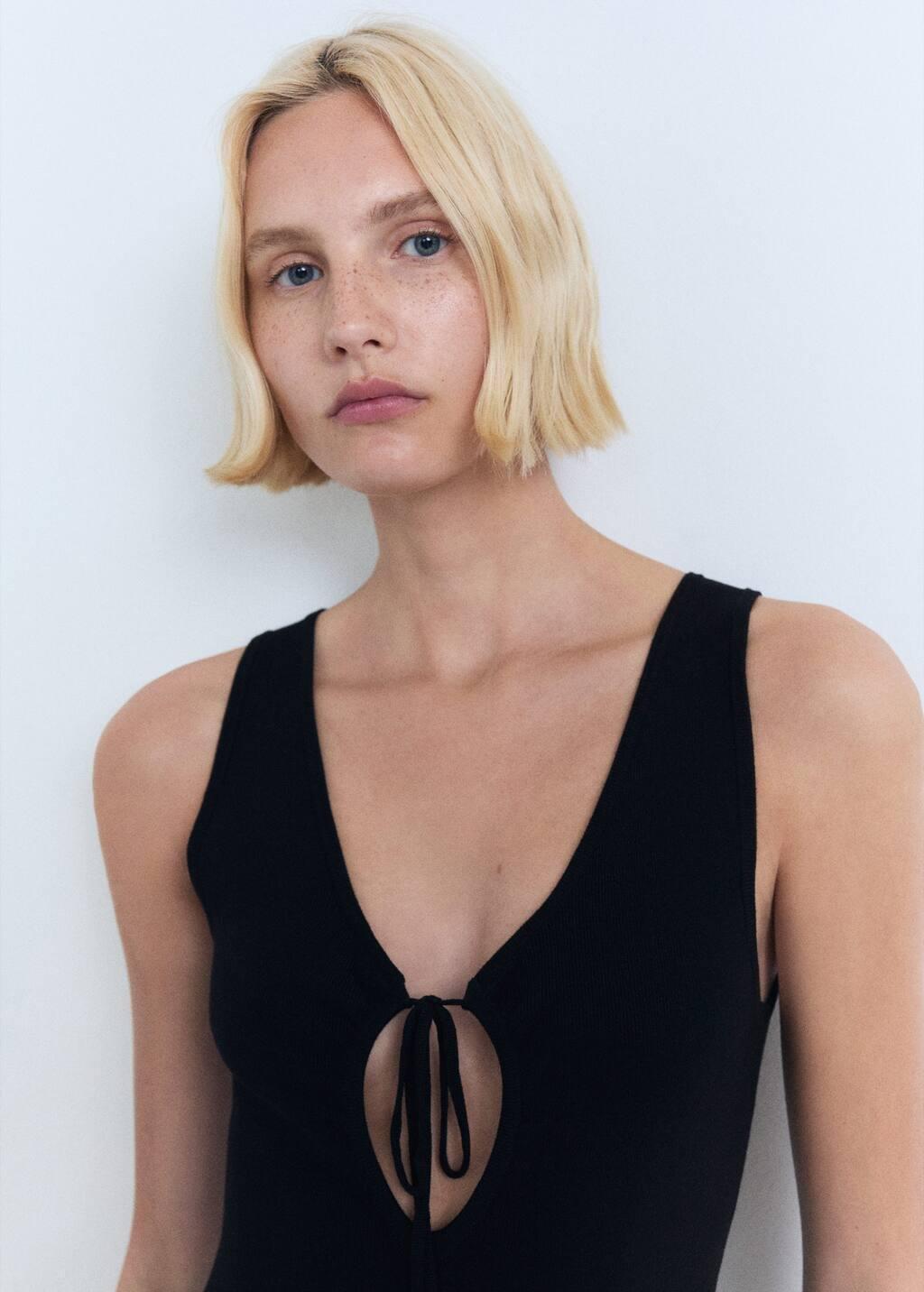 Black Knitted Dress With Bow Neckline, , large image number 1