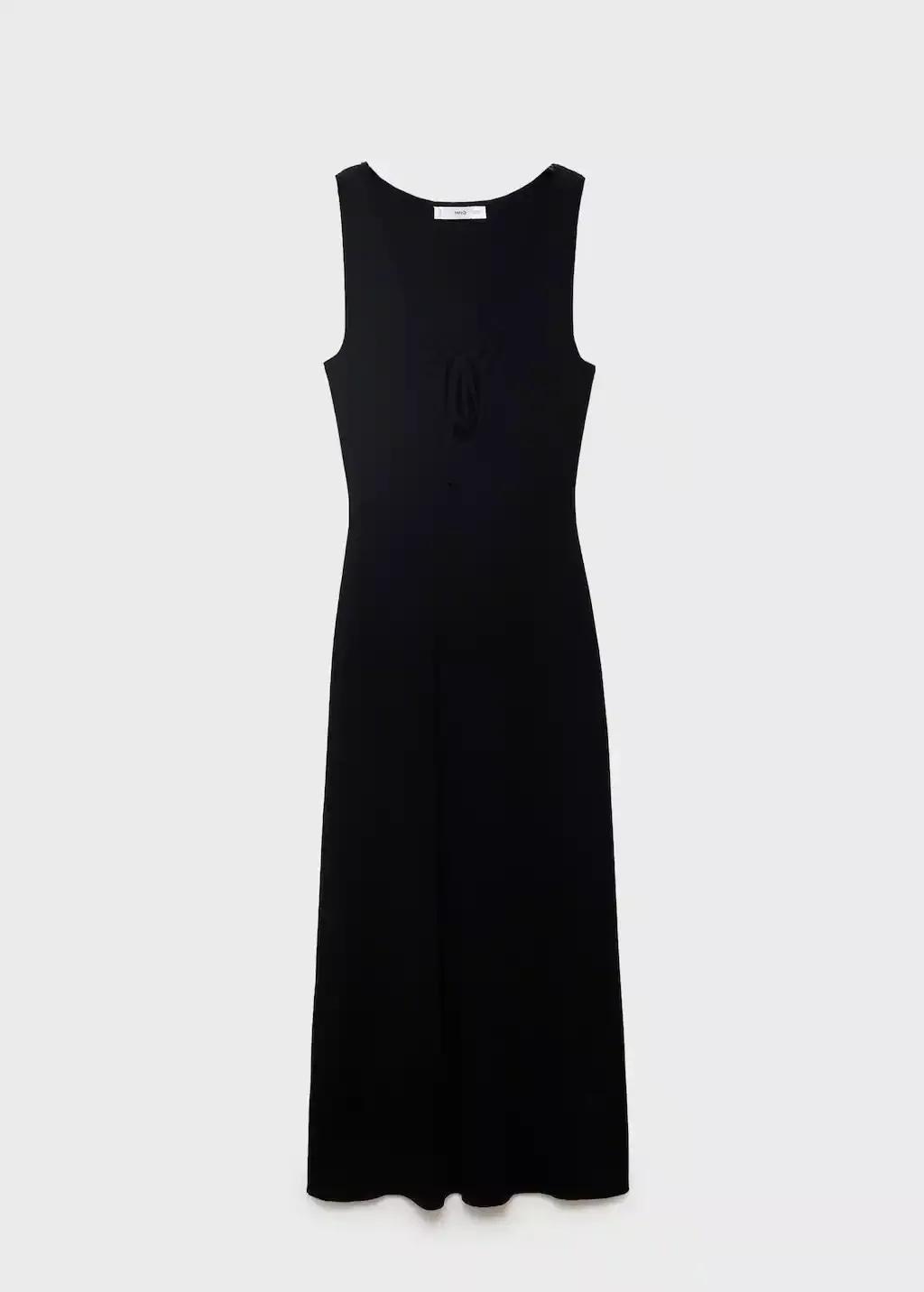 Black Knitted Dress With Bow Neckline, , large image number 3