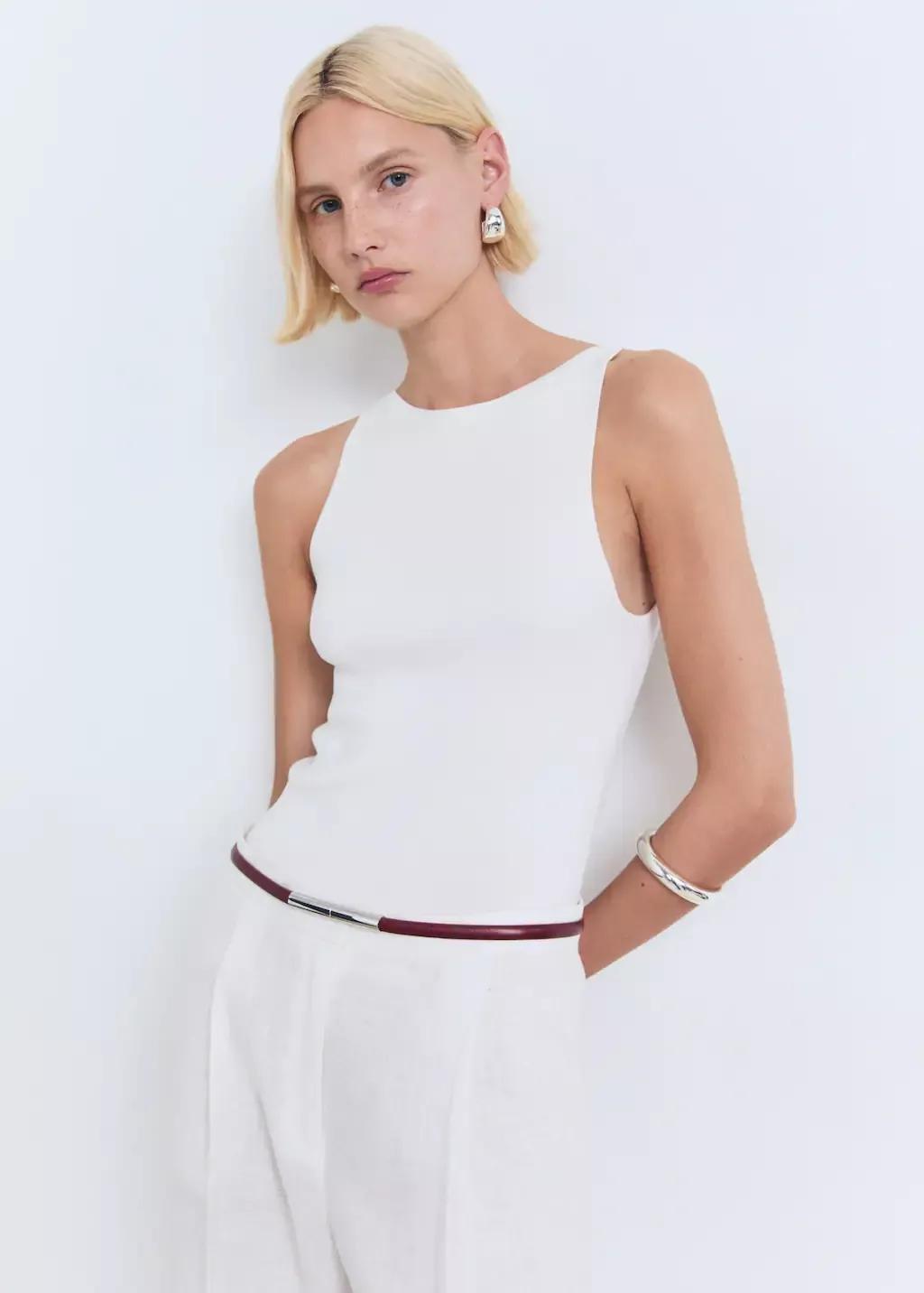 White Fine-Knit Top, , large image number 0