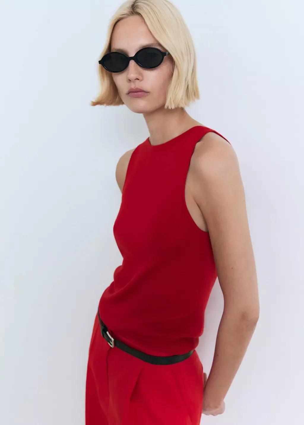 Red Fine-Knit Top, , large image number 0
