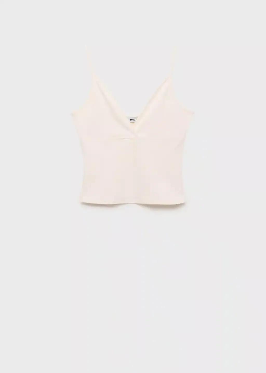 Beige V-Neck Cotton Top, Light Beige, large image number 0