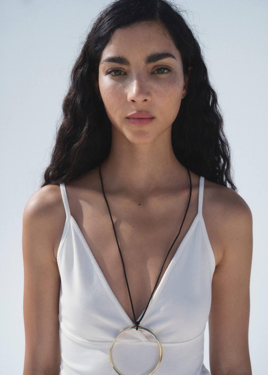 Beige V-Neck Cotton Top, Light Beige, large image number 2