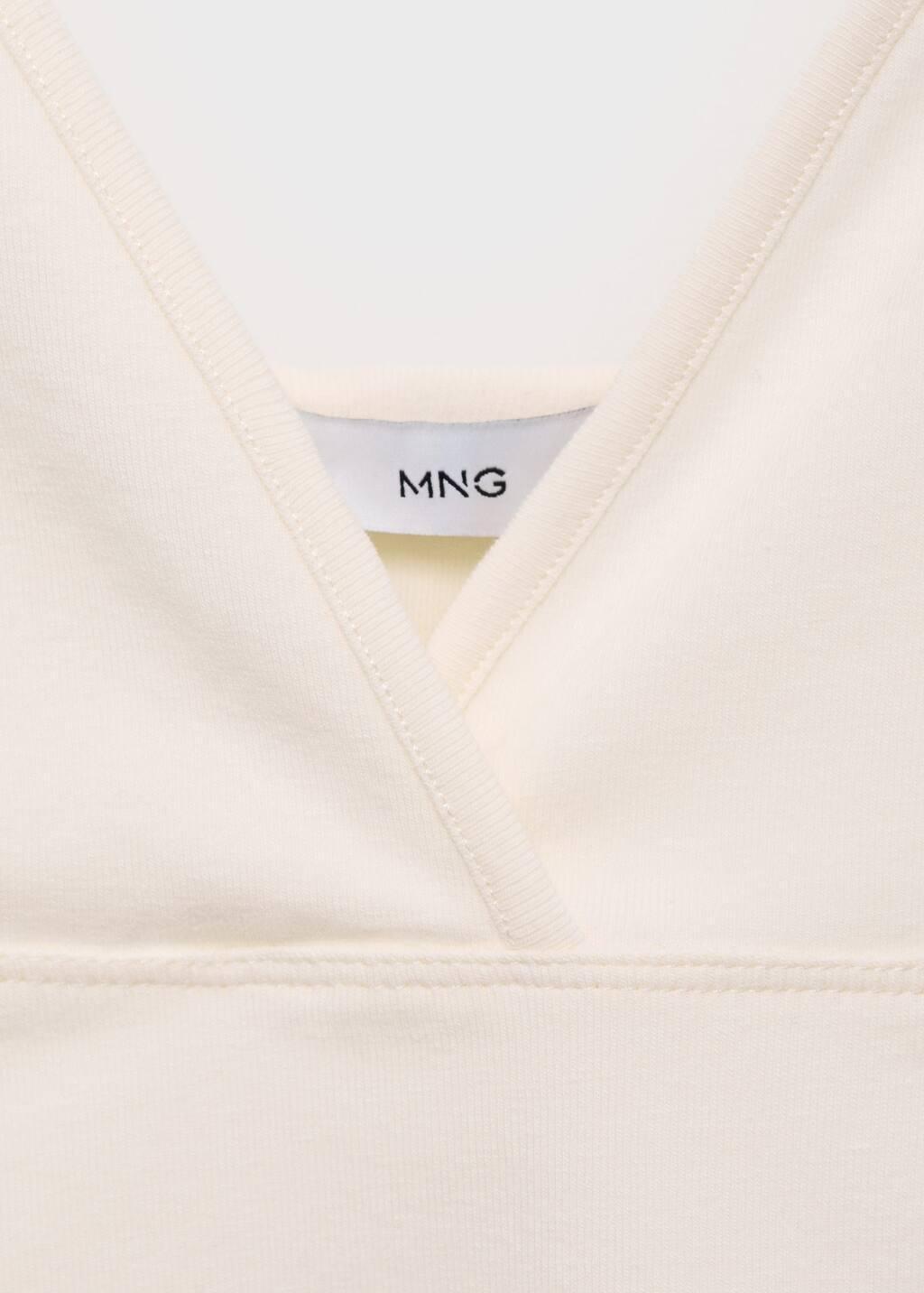 Beige V-Neck Cotton Top, Light Beige, large image number 3