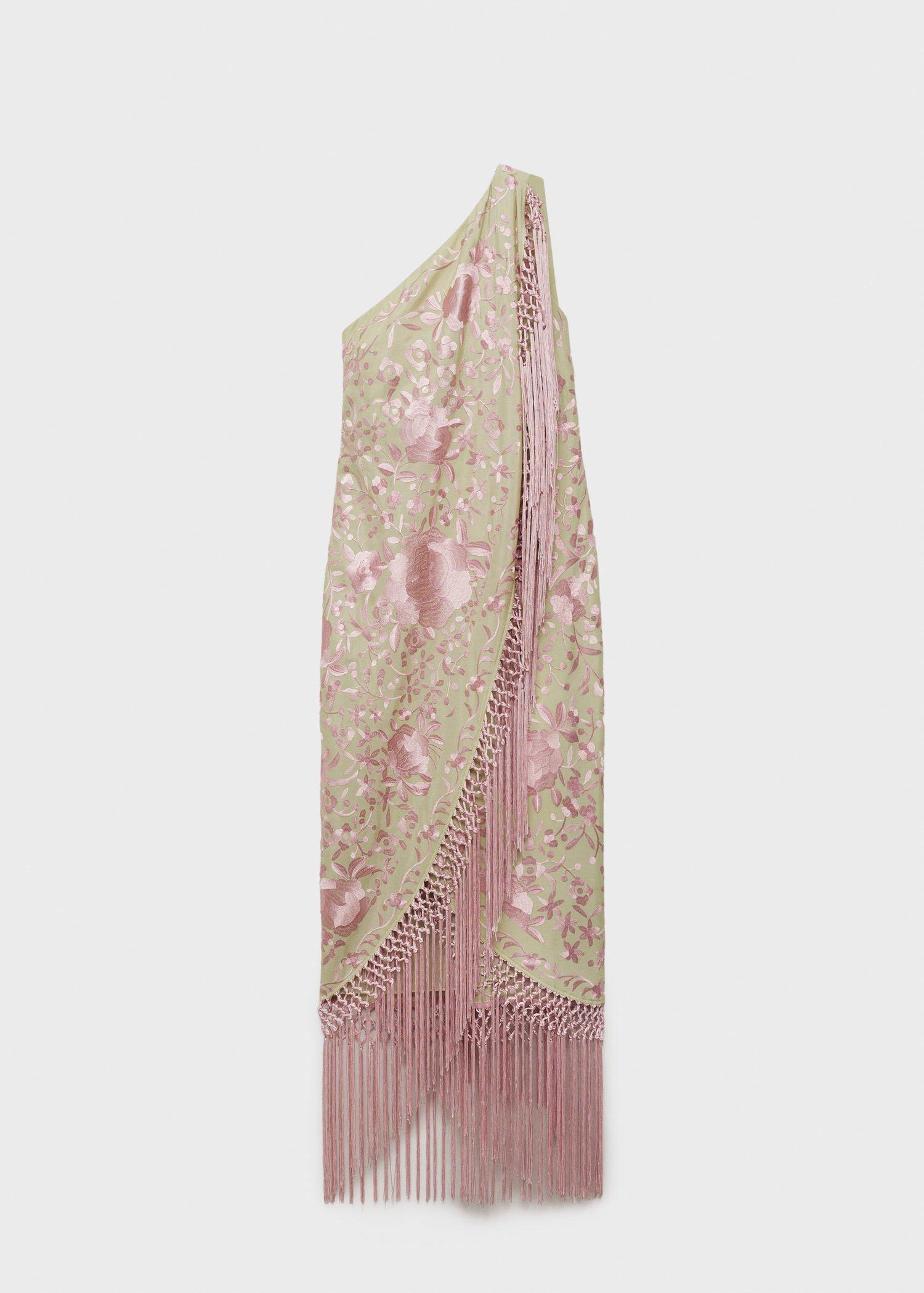This garment belongs to our event collection, designed to make you the perfect guest at any party, wedding or ceremony,Asymmetric hem,This shawl-inspired dress is an expression of artistic elegance, with fringes that provide delicate and sophisticated movement. The asymmetrical wrap-style neckline unfolds with flair, enveloping the figure in an embrace of exquisite design. Its multi-position capability allows for unparalleled customisation, effortlessly adapting to various occasions and styles,, , large image number 6