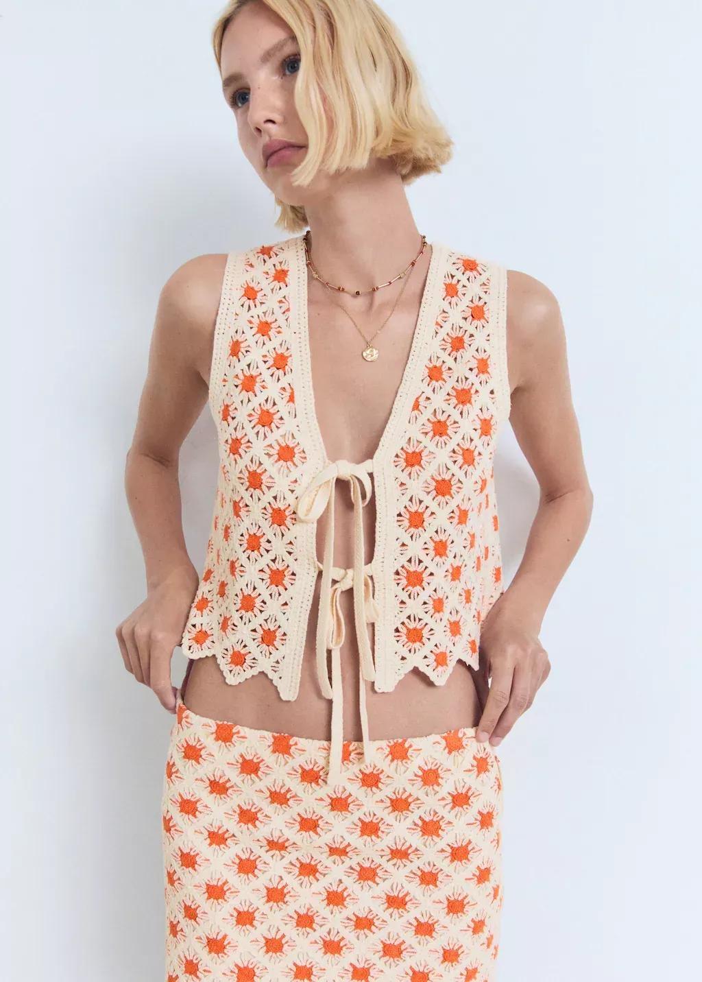 ORANGE Crochet top with ties, , large image number 0
