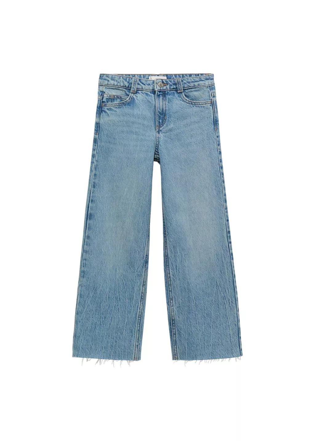 Blue Wideleg Low Frayed Hem Jeans, Open Blue, medium