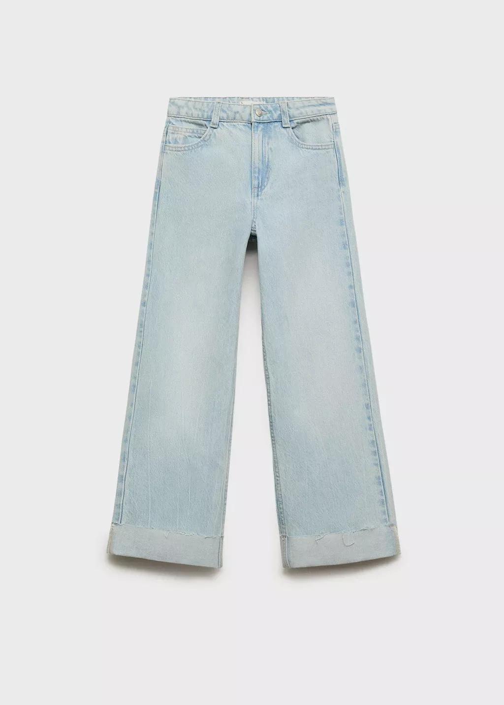 Blue Wideleg Jeans With Turned-Up Hem, Open Blue, large image number 0